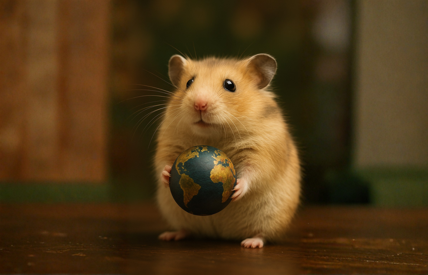 Hamster tenant un petit globe terrestre entre ses pattes, utilisé comme visuel mignon et symbolique pour un article de blog sur l’écoresponsabilité.