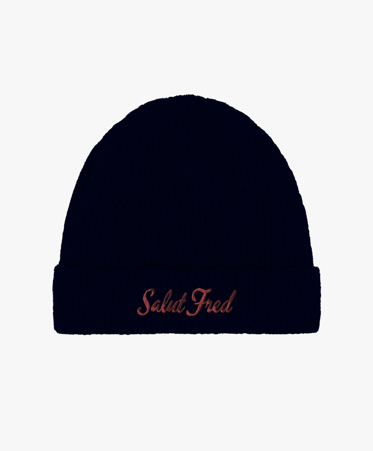 Bonnet 100 % coton bio bleu marine Oxford avec logo Salut Fred brodé en rouge