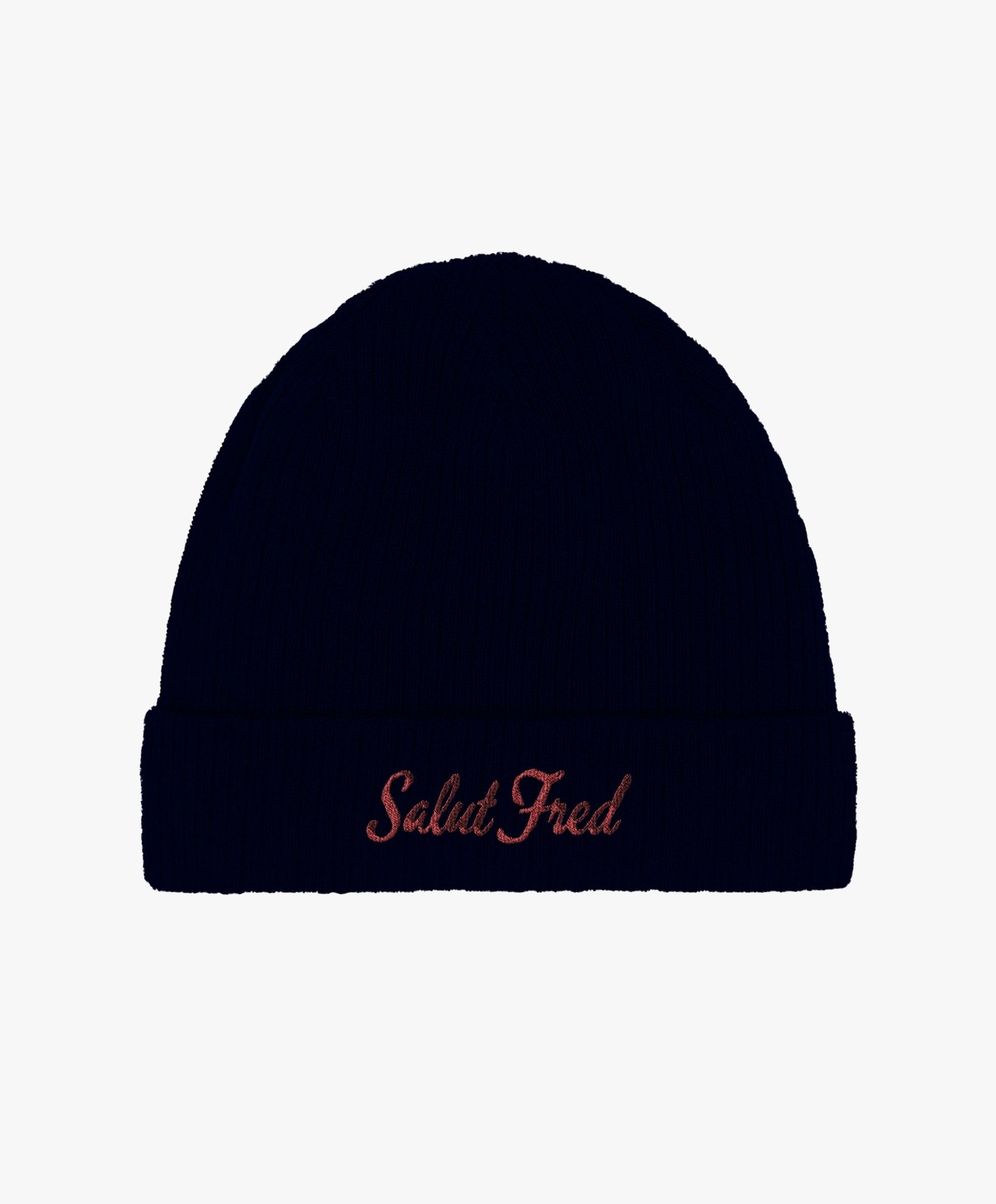 Bonnet 100 % coton bio bleu marine Oxford avec logo Salut Fred brodé en rouge