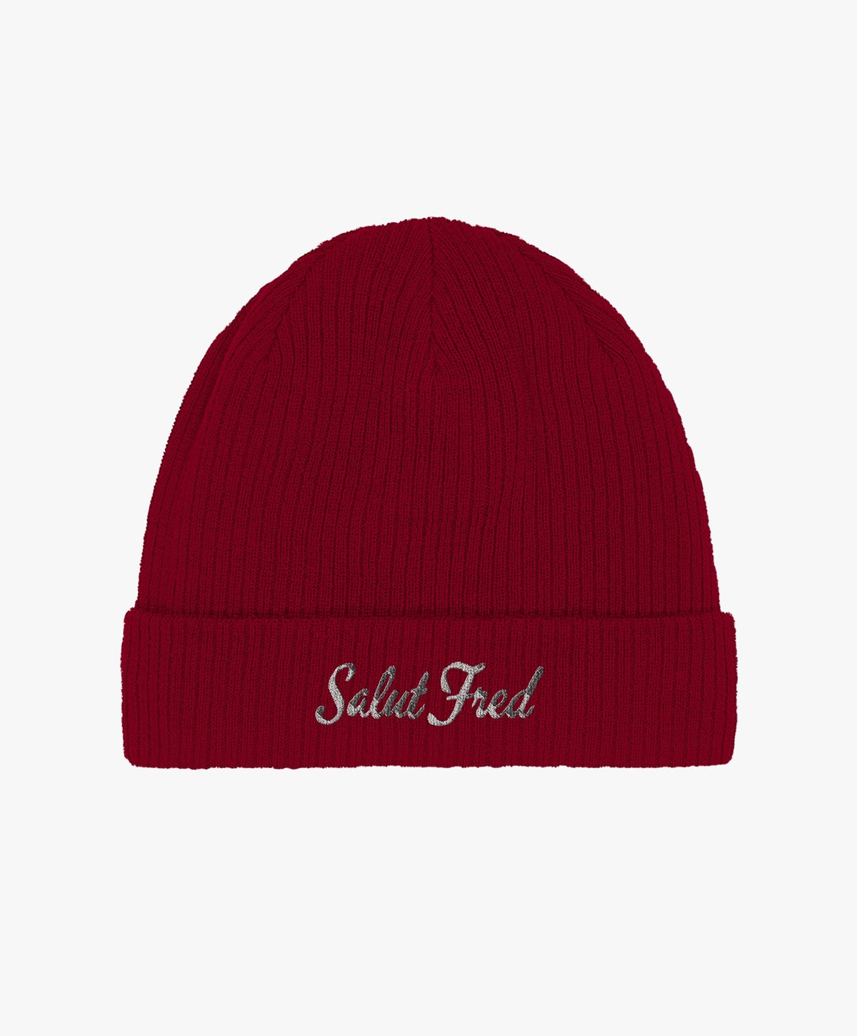 Bonnet 100 % coton bio bordeaux avec logo Salut Fred brodé en blanc