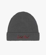 Bonnet 100 % coton bio gris graphite avec logo Salut Fred brodé en rouge