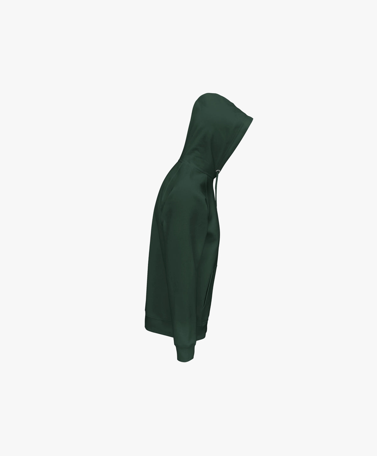 Vue côté droit du hoodie vert profond Salut Fred avec poche kangourou et capuche à cordons