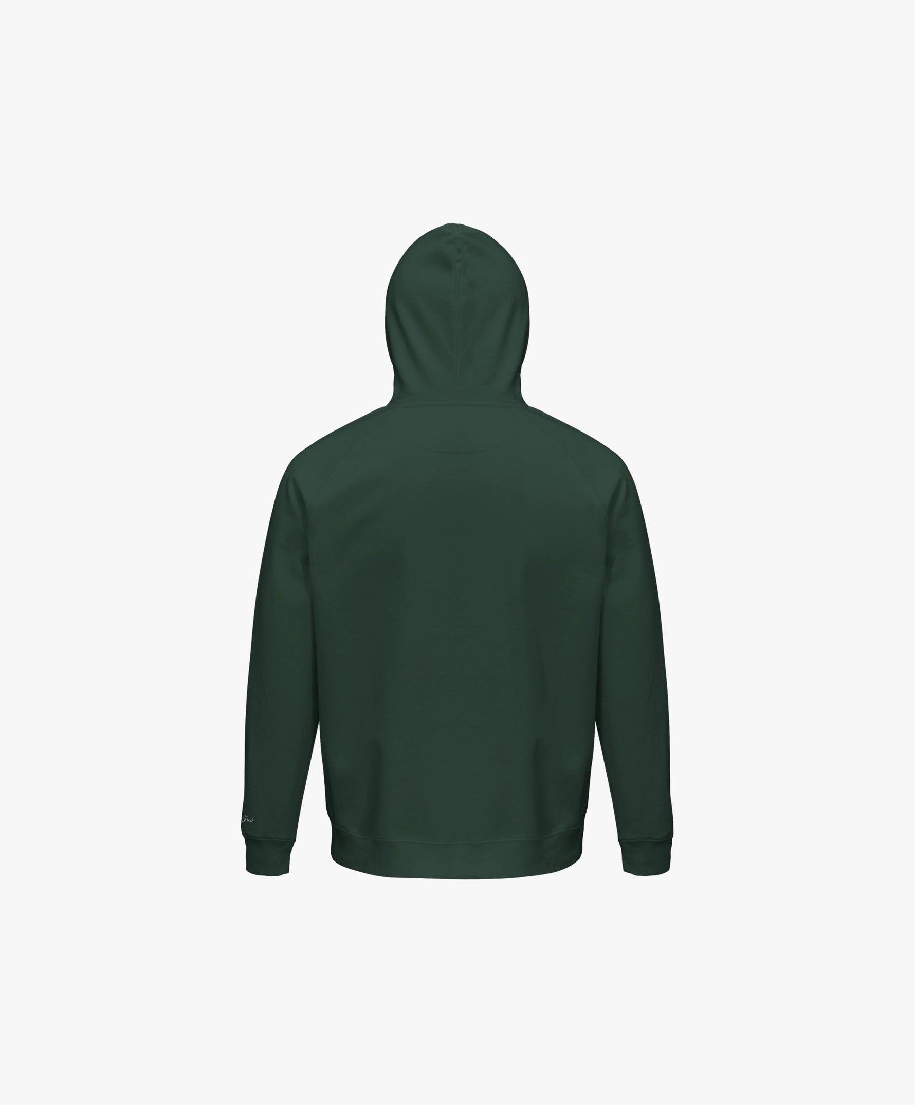 Vue de dos du hoodie vert profond Salut Fred
