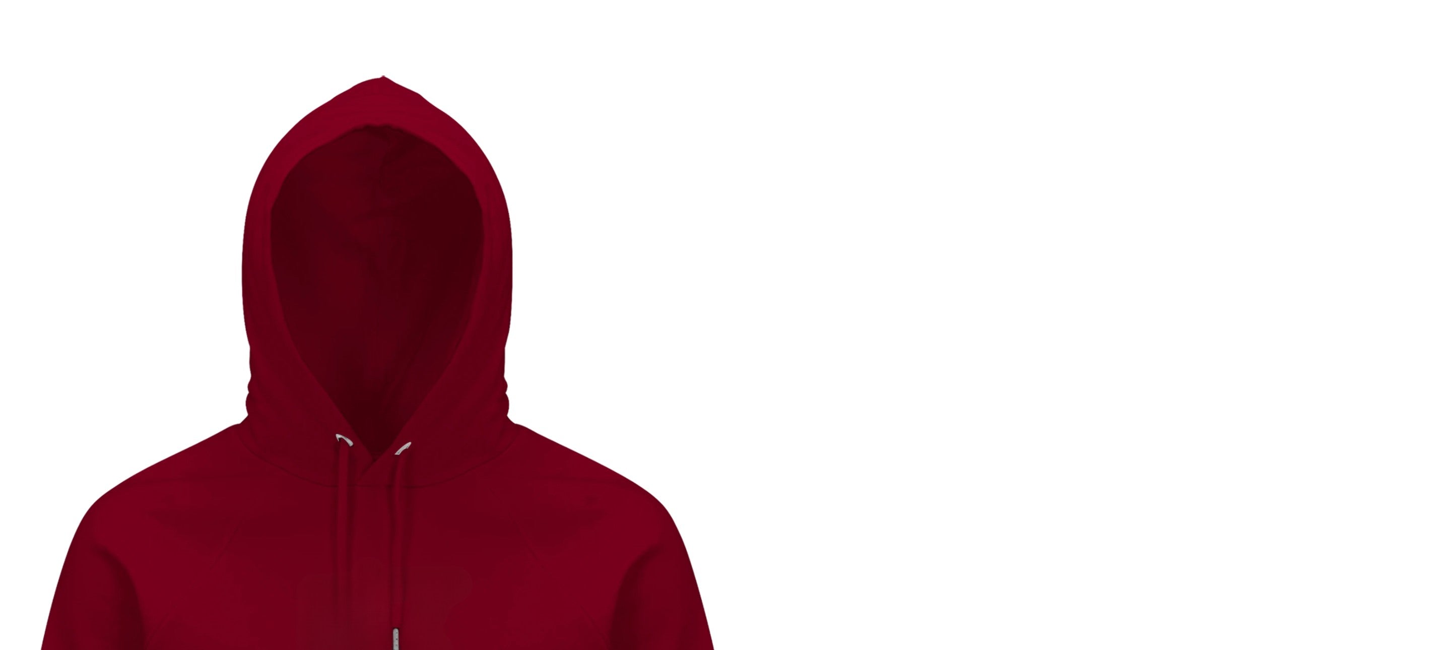 Détail de la capuche d’un hoodie bordeaux avec cordons ton sur ton et coupe enveloppante confortable.