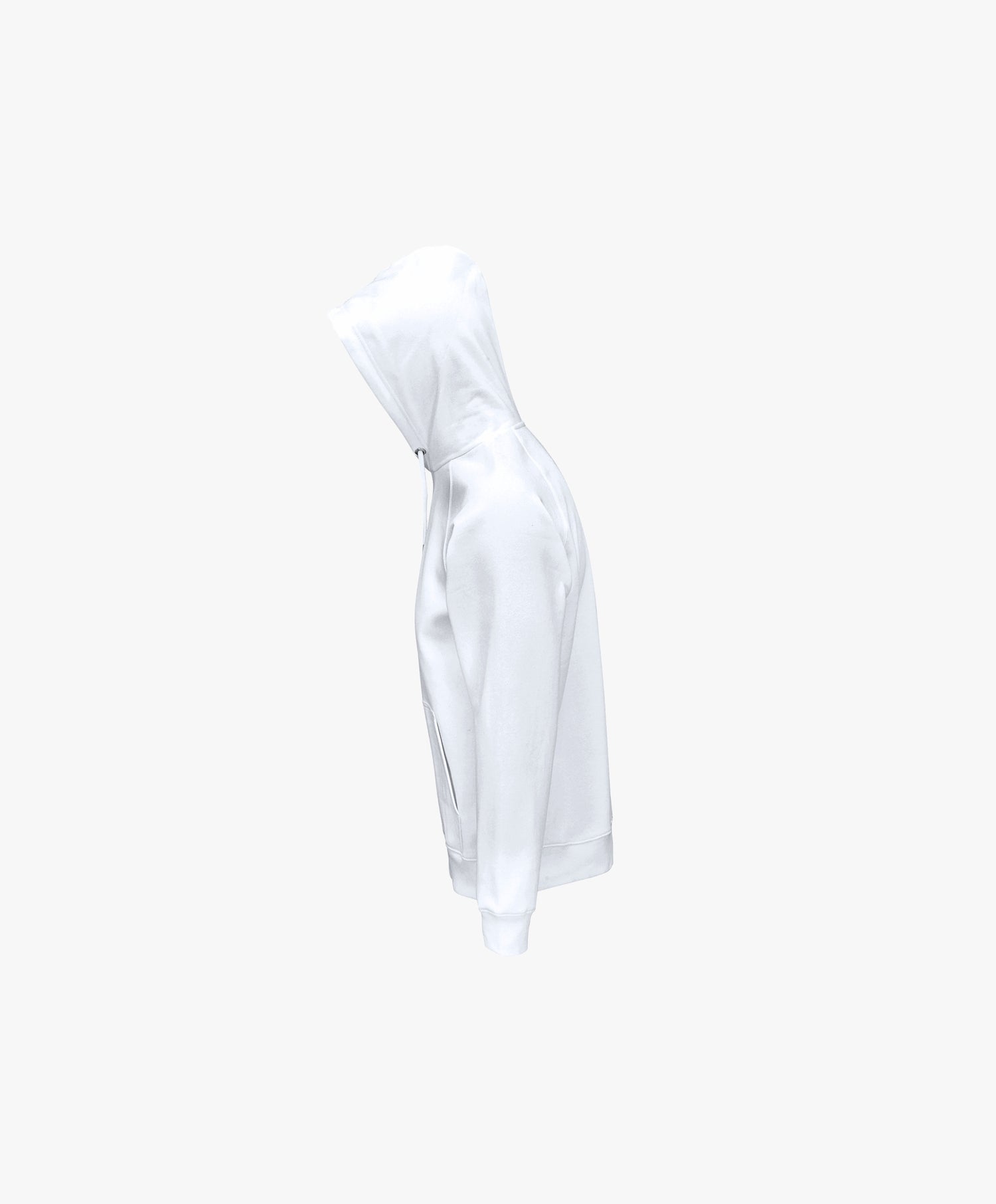 Vue côté gauche du hoodie blanc Salut Fred avec motif Quai Branly de la collection Rues de France