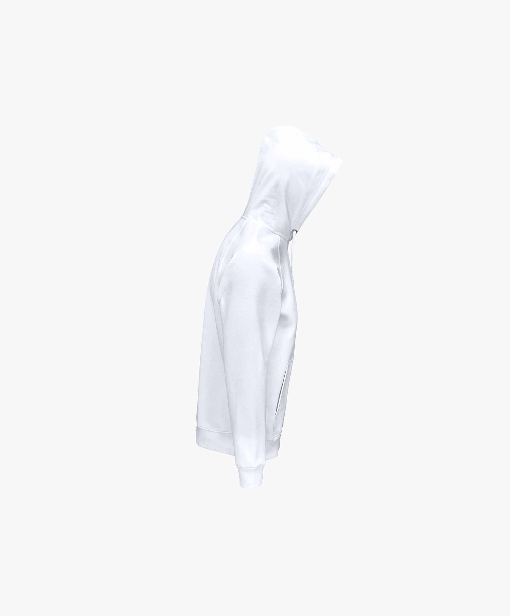 Vue côté droit du hoodie blanc Salut Fred avec motif Rue Duquesne de la collection Rues de France