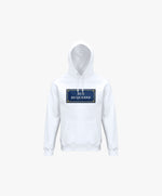 Vue de face du hoodie blanc Salut Fred avec motif Rue Duquesne de la collection Rues de France