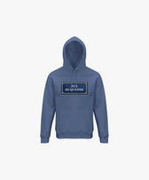 Vue de face du hoodie bleu ardoise Salut Fred avec motif Rue Duquesne de la collection Rues de France
