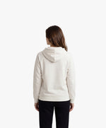 Vue de dos d’une femme portant un hoodie écru Salut Fred avec motif Rue de la Paix de la collection Rues de France