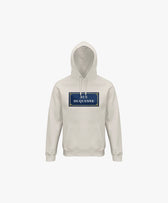 Vue de face du hoodie écru Salut Fred avec motif Rue Duquesne de la collection Rues de France