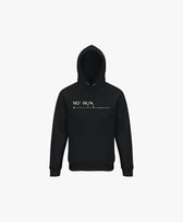 Vue de face du hoodie noir Salut Fred avec motif « No pic No Chat(te) », où « pic » et « Chat(te) » sont représentés par des emojis, de la collection NPNC et Pride