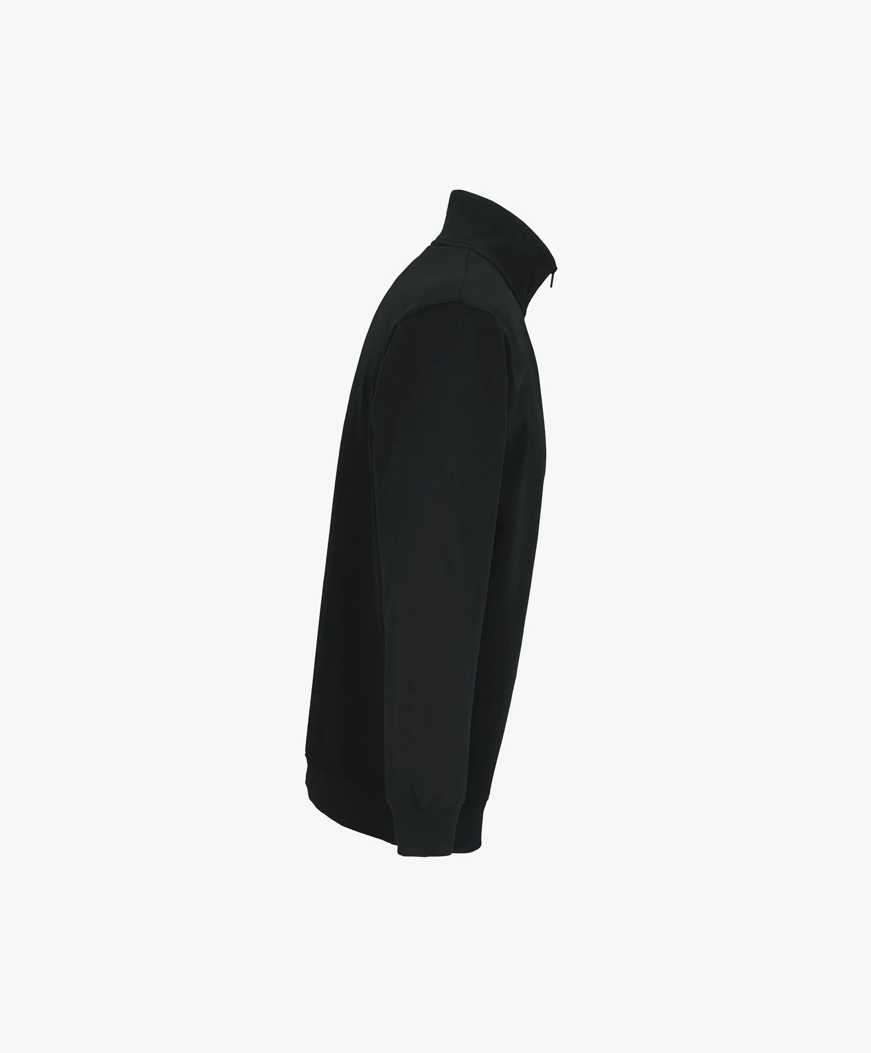 Vue côté gauche du sweatshirt à col zippé 1/4 noir Salut Fred de la collection Pride