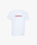 Vue de dos du t-shirt classique blanc Salut Fred avec melèche imprimé au centre du dos