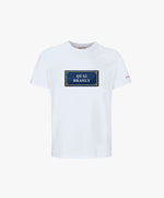 Vue de face du t-shirt classique blanc Salut Fred avec motif Quai Branly de la collection Rues de France