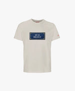 Vue de face du t-shirt classique écru Salut Fred avec motif Quai Branly de la collection Rues de France