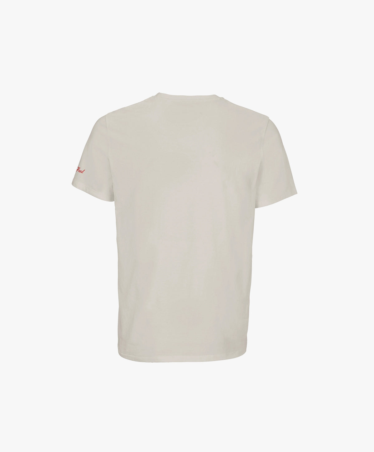 Vue de dos du t-shirt classique écru « Zizi l’Impératrice » uni au dos avec logo Salut Fred sur la manche gauche.