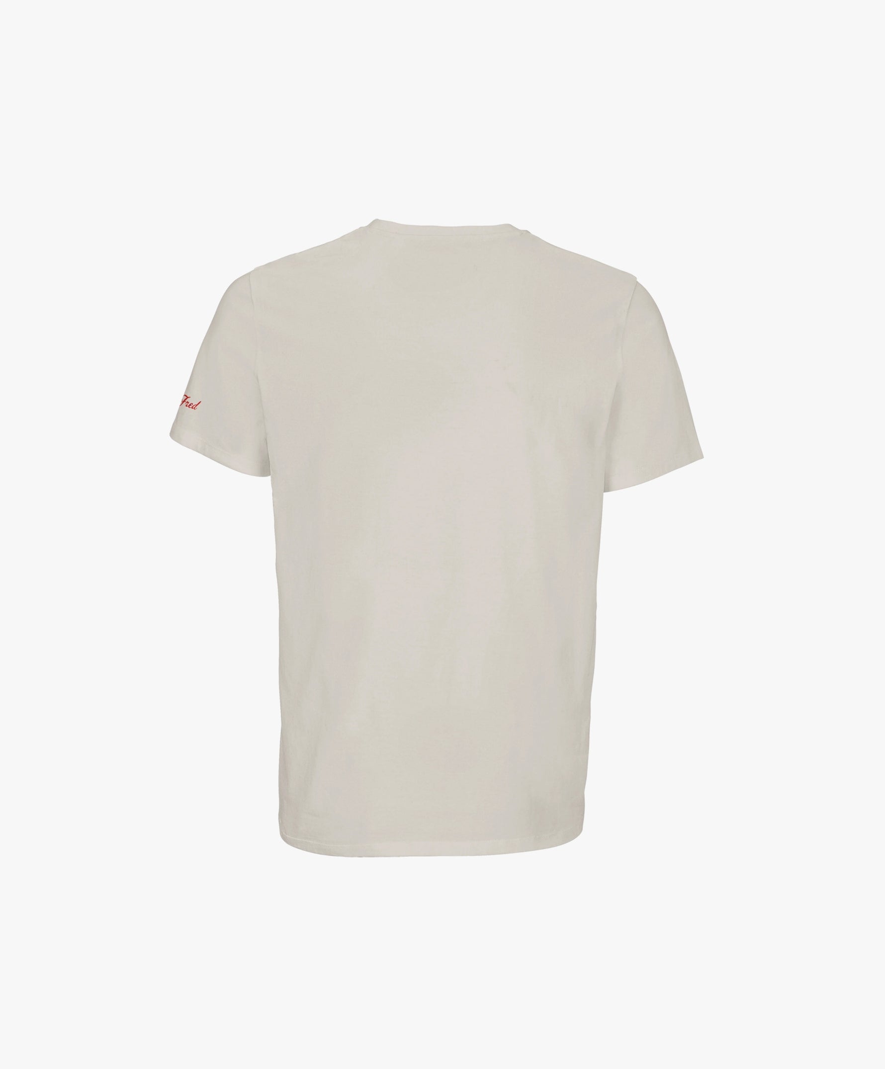 Vue de dos du t-shirt classique écru « Zizi l’Impératrice » uni au dos avec logo Salut Fred sur la manche gauche.