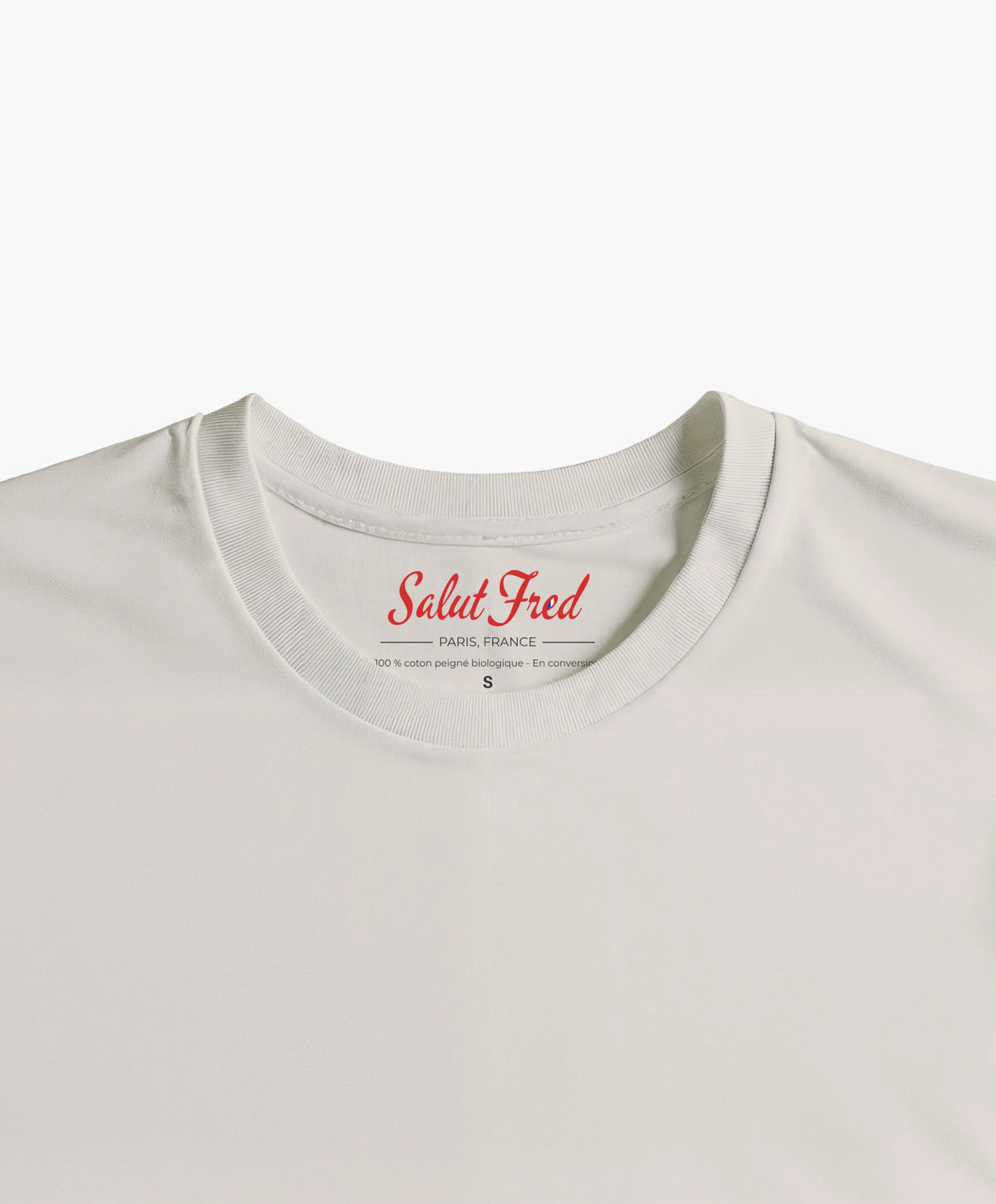 Vue intérieure du col du t-shirt classique écru Salut Fred