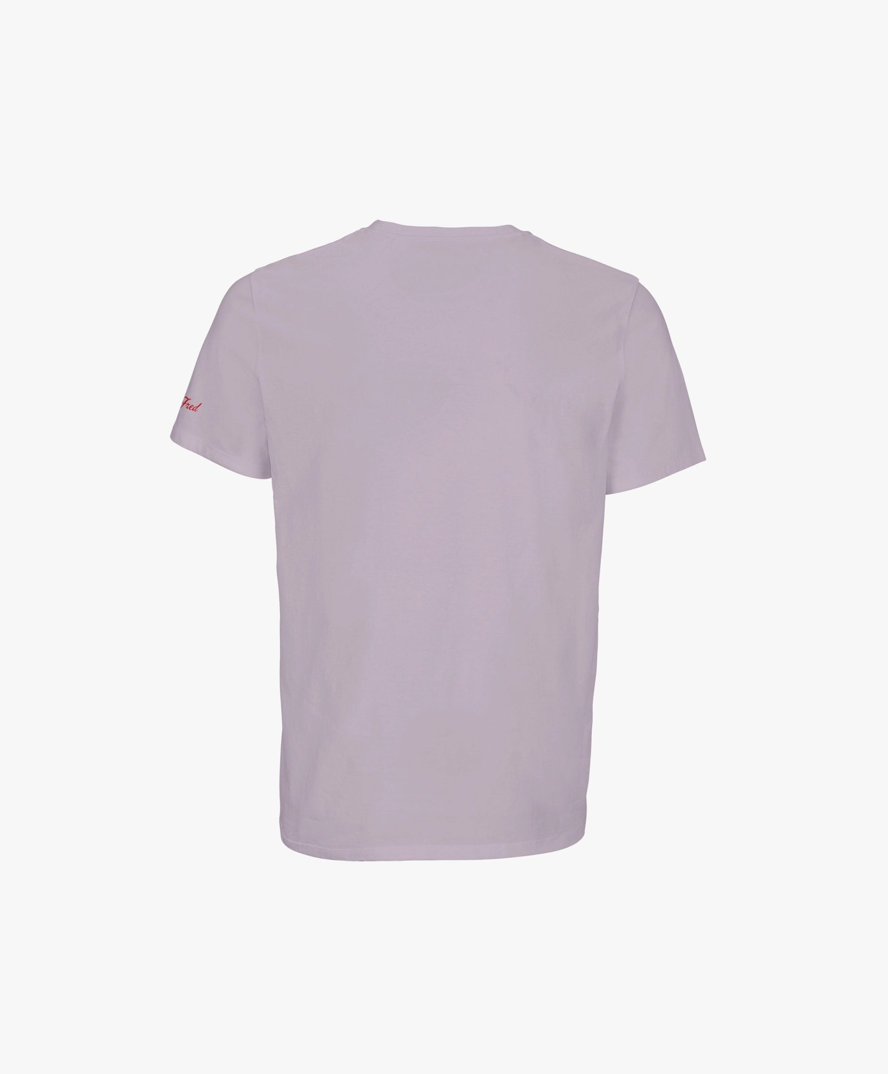 Vue de dos du t-shirt classique lilas « Zizi l’Impératrice » uni au dos avec logo Salut Fred sur la manche gauche.