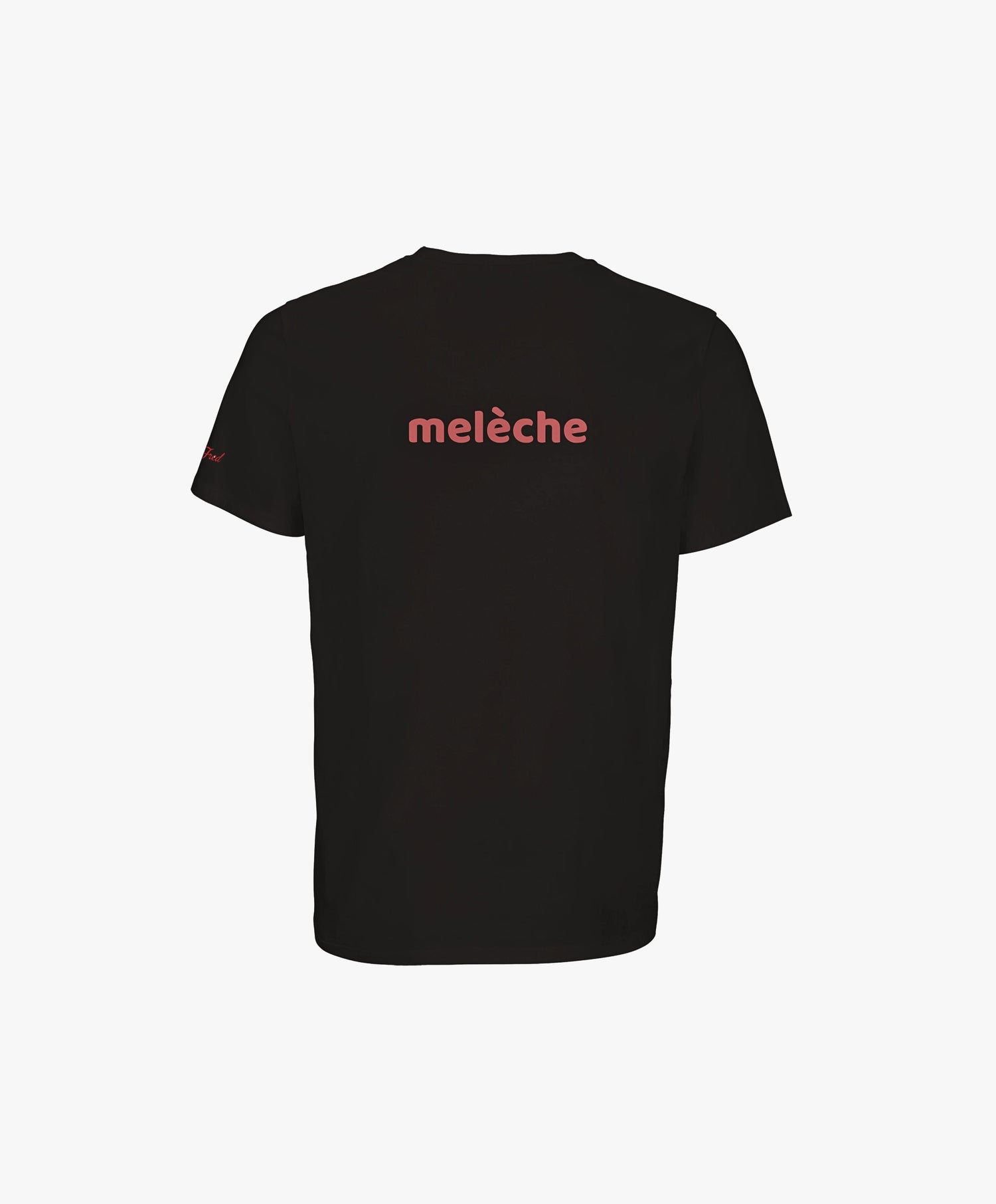 Vue de dos du t-shirt classique noir Salut Fred avec melèche imprimé au centre du dos