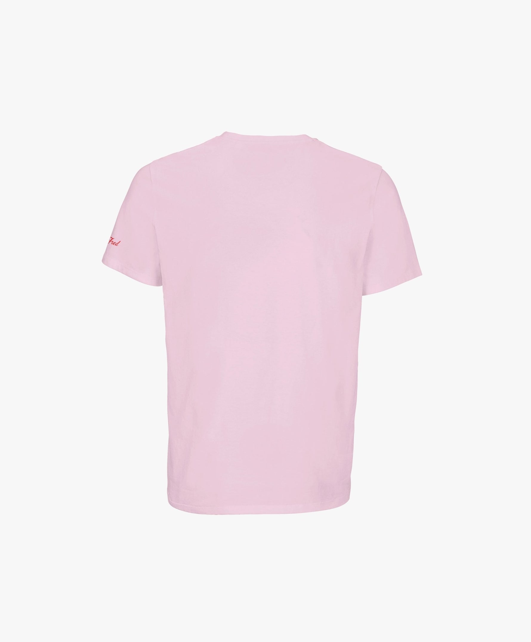 Vue de dos du t-shirt classique rose poudré « Tu baises dans mon estime. » Salut Fred