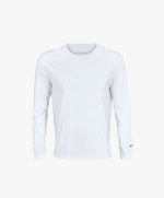 Vue de face du t-shirt à manches longues blanc Salut Fred avec broderie rouge sur le poignet gauche.