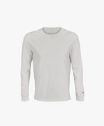 Vue de face du t-shirt à manches longues écru Salut Fred avec broderie rouge sur le poignet gauche