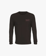 Vue de face du t-shirt manches longues noir Salut Fred avec motif brodé « Thérap(e)ute. À votre service » sur la poitrine gauche et logo Salut Fred brodé sur le poignet gauche