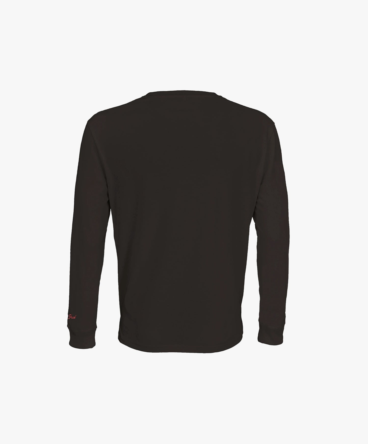 Vue de dos du t-shirt manches longues noir Salut Fred avec motif brodé « Thérap(e)ute. À votre service »