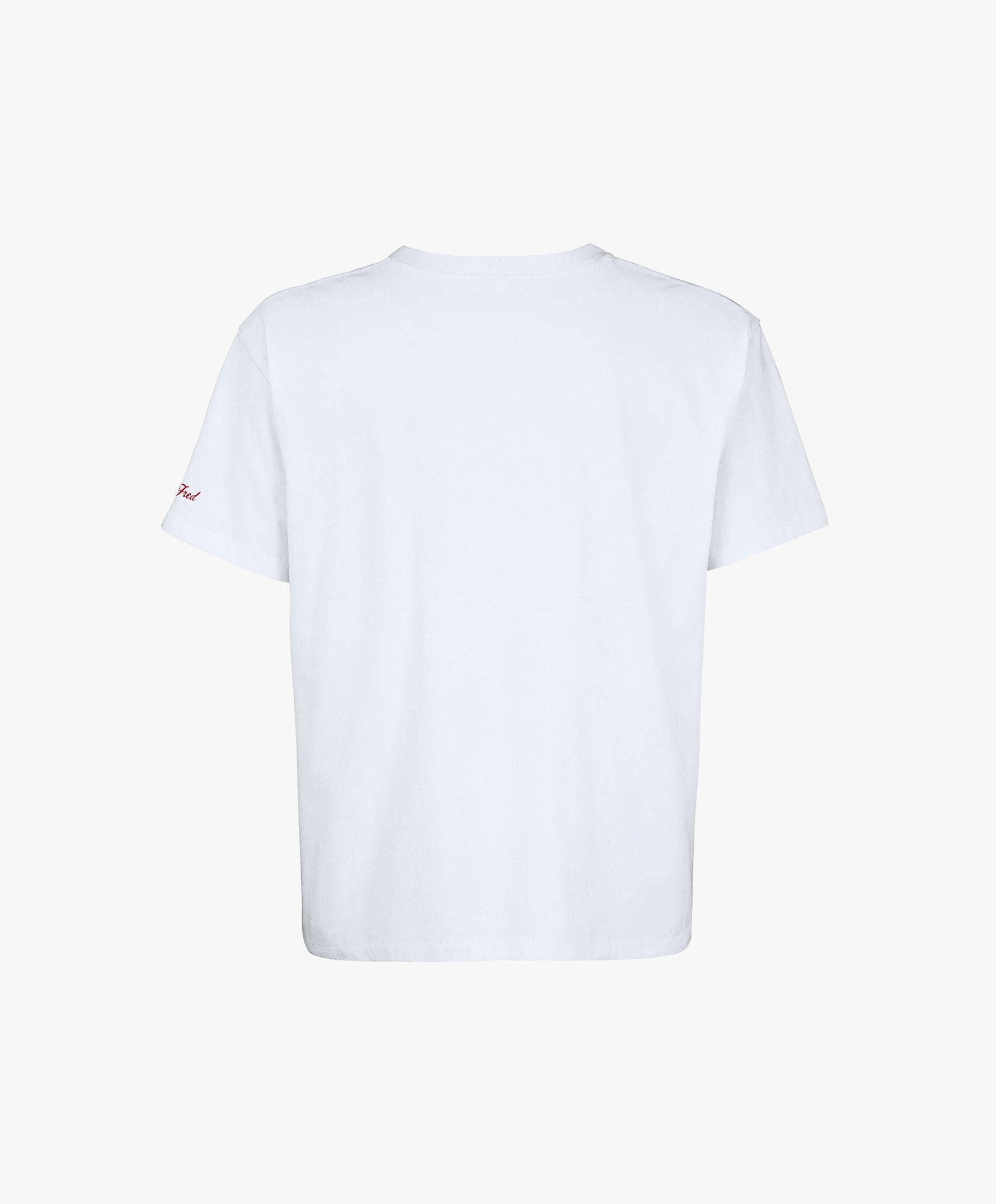 Vue de dos du t-shirt oversize blanc Salut Fred avec motif Quai Branly de la collection Rues de France