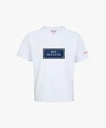 Vue de face du t-shirt oversize blanc Salut Fred avec motif Rue de la Paix de la collection Rues de France