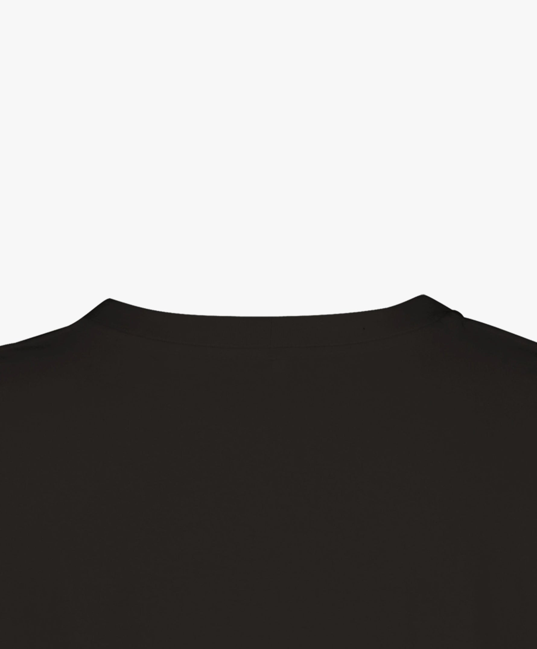 Vue col extérieur du t-shirt oversize noir « Melon Melèche ».